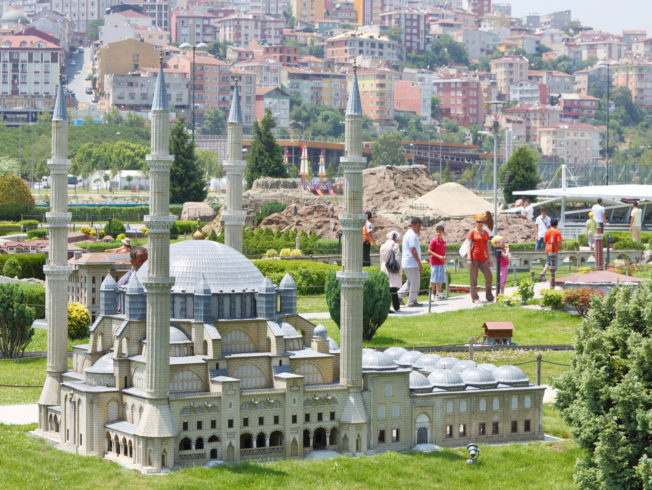 ISTANBUL - JULY 4: Selimiye Mosque model and tourists in Miniaturk Museum, on July 4, 2012 in Istanbul, Turkey. In Miniaturk Museum exhibited models of architectural objects of Turkey and other countries, made in 1:25 scale.