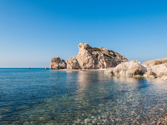 Bay on the island of Cyprus with the legendary rock of Aphrodite