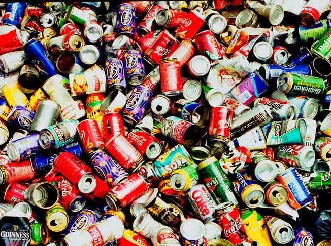 colourful tin cans