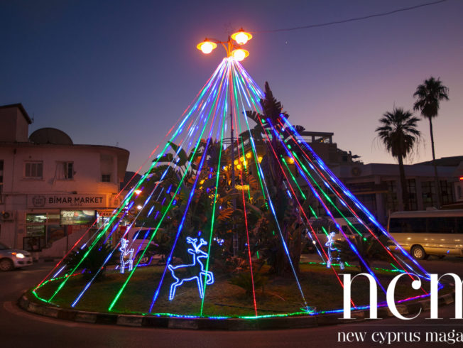 Roundabout with Christmas lights