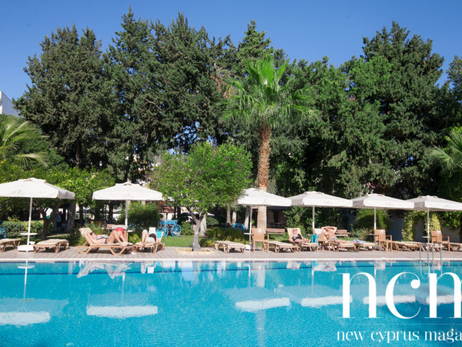 Poolside with sun umbrellas